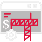 Graphic of a web page under construction, featuring a crane, a gear, and a dollar sign—symbolizing development and financial aspects of a website by a Digital Product Designer and UX Web Designer in Arizona.