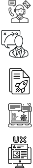 Line art icons illustrate four steps: a person with a chart, a signed document, a computer screen with a chart—ideal for showcasing a Digital Product Designer or UX Web Designer in Arizona—and "10%" with an upward arrow.